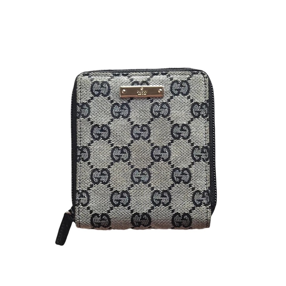 Authentic Gucci Ophidia Canvas Leather GG Black Grey Compact Zip Wallet EUC
